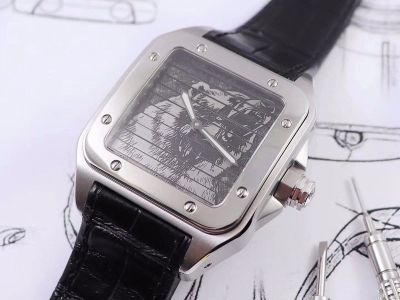 Cartier Santos Series 45MM in Diameter Silver Bezel With Logo Watch